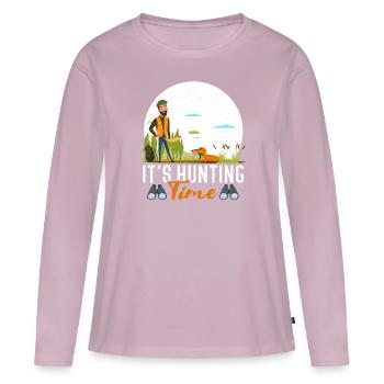 Temps de chasse amusant avec cor de chasse dans la nature - T-shirt manches longues Premium bio Femme - rose poudré - Devant - Julia (174cm)