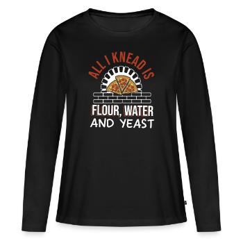 Tout ce dont j'ai besoin, c'est de l'eau de farine et de la levure pour faire de la pizza - T-shirt manches longues Premium bio Femme - noir - Devant - Julia (174cm)