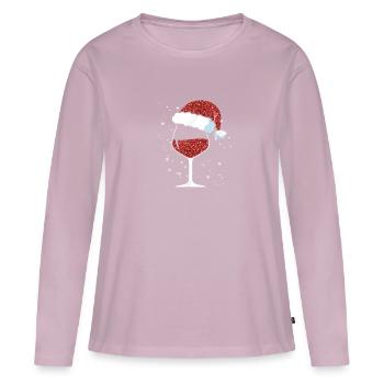 Wine Lovers Noël Chapeau de Noël Tenue Noël - T-shirt manches longues Premium bio Femme - rose poudré - Devant - Julia (174cm)