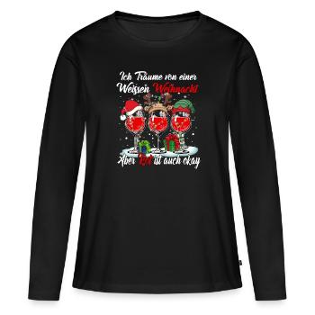 Ich Träume von einer Weißen Weihnacht aber Rot ist - Frauen Premium Bio Langarmshirt - Schwarz - Vorne - Julia (174cm)