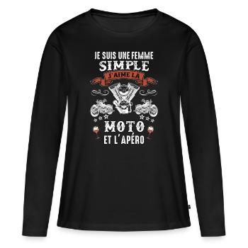 Femme Motarde simple moto apero Idée Cadeau - T-shirt manches longues Premium bio Femme - noir - Devant - Julia (174cm)