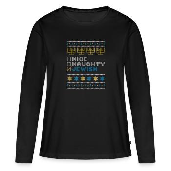 Nice Naughty Jewish, Hanukkah Jüdischer Sweater - Frauen Premium Bio Langarmshirt - Schwarz - Vorne - Julia (174cm)
