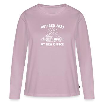 Retired 2023 - My New Office, Caravan Pension - Women's Premium Organic Long Sleeve Shirt - dusky pink - Front - Julia (174cm)