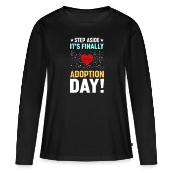 Mettez de côté C’est enfin le jour de l’adoption - T-shirt manches longues Premium bio Femme - noir - Devant - Julia (174cm)