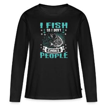 Je pêche donc je n’ai pas de drôle - T-shirt manches longues Premium bio Femme - noir - Devant - Julia (174cm)