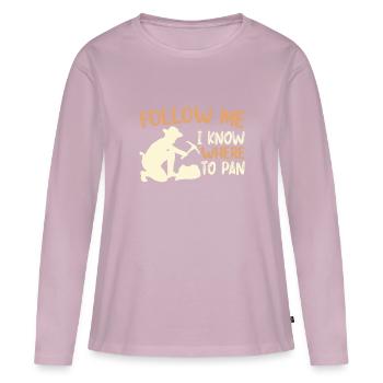 Orpaillage Prospecteur d’or - T-shirt manches longues Premium bio Femme - rose poudré - Devant - Julia (174cm)