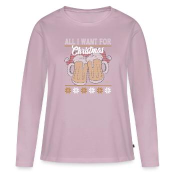 Tout ce dont j’ai besoin pour Noël, c’est de la BIÈRE - T-shirt manches longues Premium bio Femme - rose poudré - Devant - Julia (174cm)