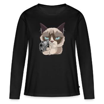 Cat with pistol - Women's Premium Organic Long Sleeve Shirt - black - Front - Julia (174cm)
