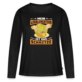 Schnitzel Mein Lieblingstier ist das Schnitzel - Frauen Premium Bio Langarmshirt - Schwarz - Vorne - Julia (174cm)