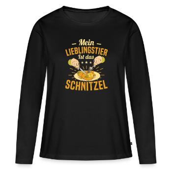 Schnitzel Mein Lieblingstier ist das Schnitzel - Frauen Premium Bio Langarmshirt - Schwarz - Vorne - Julia (174cm)