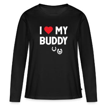 J’aime mon copain cheval sabots cœur rouge - T-shirt manches longues Premium bio Femme - noir - Devant - Julia (174cm)