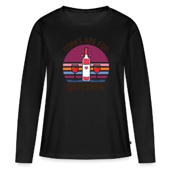 Les bouchons sont pour boire du vin nuit pour - T-shirt manches longues Premium bio Femme - noir - Devant - Julia (174cm)