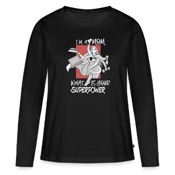 IM Une maman Quel est votre superpouvoir drôle - T-shirt manches longues Premium bio Femme - noir - Devant - Julia (174cm)