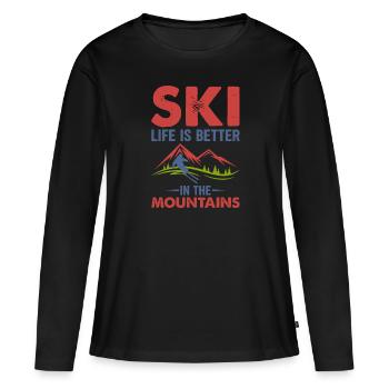 Das Skileben Ist Besser In Den Bergen - Frauen Premium Bio Langarmshirt - Schwarz - Vorne - Julia (174cm)