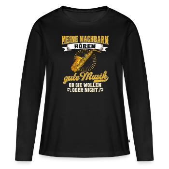 Saxophon. - Frauen Premium Bio Langarmshirt - Schwarz - Vorne - Julia (174cm)