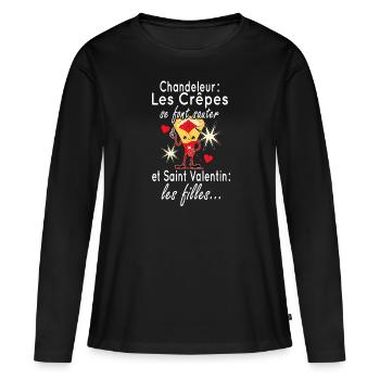 st valentin homme beauf humour - T-shirt manches longues Premium bio Femme - noir - Devant - Julia (174cm)