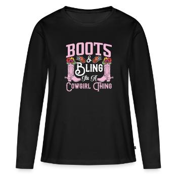 Bottes et bling c’est une chose drôle musique country - T-shirt manches longues Premium bio Femme - noir - Devant - Julia (174cm)
