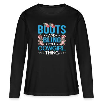 Bottes et bling c’est une chose drôle musique country - T-shirt manches longues Premium bio Femme - noir - Devant - Julia (174cm)