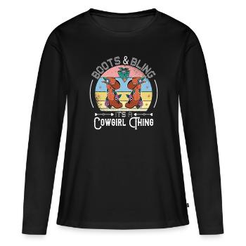 Bottes et bling c’est une chose drôle musique country - T-shirt manches longues Premium bio Femme - noir - Devant - Julia (174cm)