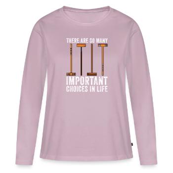 Croquet - T-shirt manches longues Premium bio Femme - rose poudré - Devant - Julia (174cm)