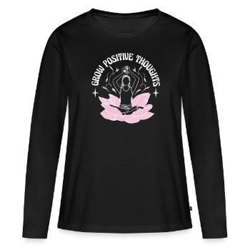 Développer des pensées positives Méditation florale - T-shirt manches longues Premium bio Femme - noir - Devant - Julia (174cm)