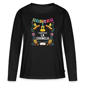 I Survived La Chancla Mexican Slippers Sandals - Women's Premium Organic Long Sleeve Shirt - black - Front - Julia (174cm)