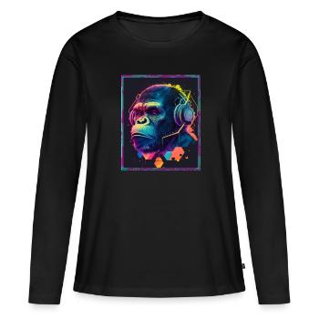 Affe Polygon Headset Headphones Gamer Geometrisch - Frauen Premium Bio Langarmshirt - Schwarz - Vorne - Julia (174cm)