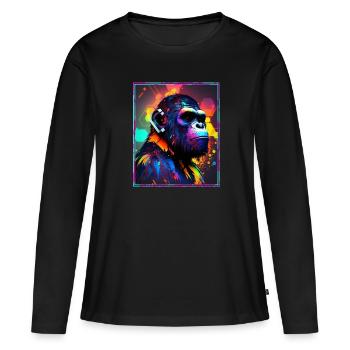 Affe Polygon Headset Headphones Gamer Geometrisch - Frauen Premium Bio Langarmshirt - Schwarz - Vorne - Julia (174cm)