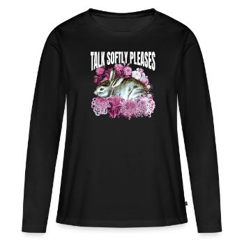 Parlez doucement des fleurs de lapin satisfaites - T-shirt manches longues Premium bio Femme - noir - Devant - Julia (174cm)