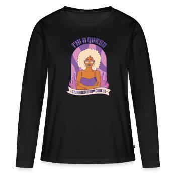 Je suis une reine, couronnée dans ma blonde - T-shirt manches longues Premium bio Femme - noir - Devant - Julia (174cm)