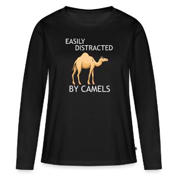 Distrait par les chameaux : un dicton ironique : - T-shirt manches longues Premium bio Femme - noir - Devant - Julia (174cm)