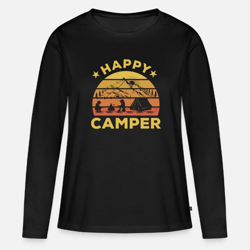 Happy Camper - Frauen Premium Bio Langarmshirt - Schwarz