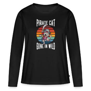 Chat pirate disparu à l’état sauvage - T-shirt manches longues Premium bio Femme - noir - Devant - Julia (174cm)