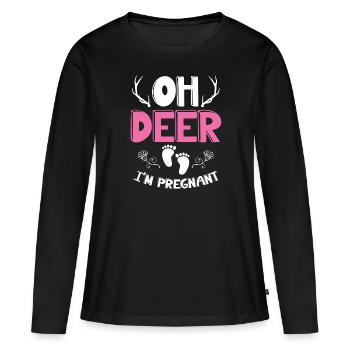 Oh Deer Im Pregnant Schwangerschaft Geburt - Frauen Premium Bio Langarmshirt - Schwarz - Vorne - Julia (174cm)