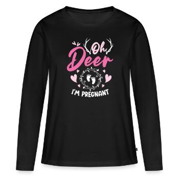 Oh Deer Im Pregnant Schwangerschaft Geburt - Frauen Premium Bio Langarmshirt - Schwarz - Vorne - Julia (174cm)