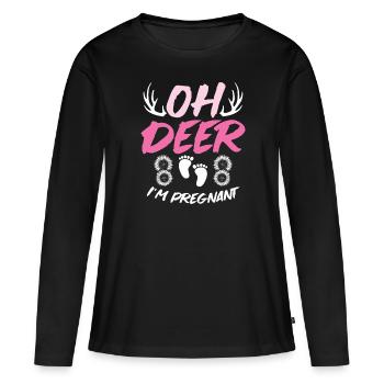 Oh Deer Im Pregnant Schwangerschaft Geburt - Frauen Premium Bio Langarmshirt - Schwarz - Vorne - Julia (174cm)