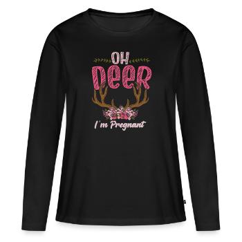 Oh Deer Im Pregnant Schwangerschaft Geburt - Frauen Premium Bio Langarmshirt - Schwarz - Vorne - Julia (174cm)