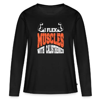 Je fléchis musculaire avec Calisthenics Calis-Athlete - T-shirt manches longues Premium bio Femme - noir - Devant - Julia (174cm)
