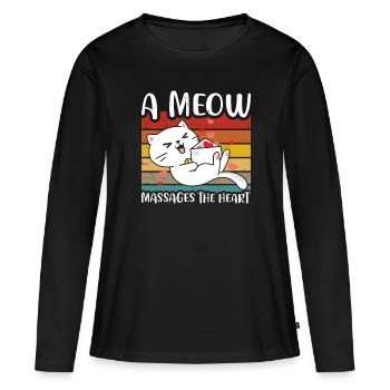 Un meau masse le cœur - T-shirt manches longues Premium bio Femme - noir - Devant - Julia (174cm)