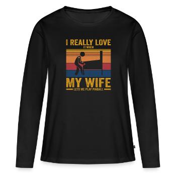 Arcade Maschine Vintage Retro Flipper Spiel Liebha - Frauen Premium Bio Langarmshirt - Schwarz - Vorne - Julia (174cm)