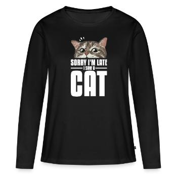 J’ai vu un chat - T-shirt manches longues Premium bio Femme - noir - Devant - Julia (174cm)