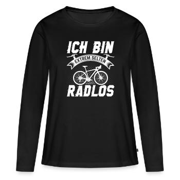 Ich bin selten Radlos - Frauen Premium Bio Langarmshirt - Schwarz - Vorne - Julia (174cm)