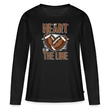 Mon cœur bat pour le football de ligne offensive - T-shirt manches longues Premium bio Femme - noir - Devant - Julia (174cm)