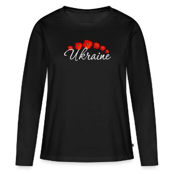 Ukraine Zitat Girl Girl Ukrainische Blumen Poppies - Frauen Premium Bio Langarmshirt - Schwarz - Vorne - Julia (174cm)