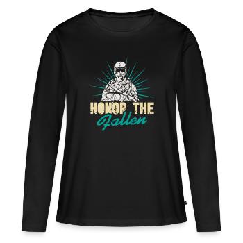 Honorez le T-shirt du soldat de l’armée rétro de la marine tombé au combat - T-shirt manches longues Premium bio Femme - noir - Devant - Julia (174cm)