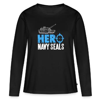 HERO NAVY Seals Retro Vintage Navy Army Designs - T-shirt manches longues Premium bio Femme - noir - Devant - Julia (174cm)