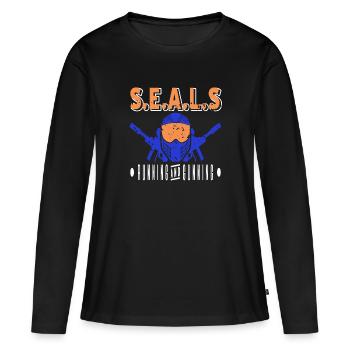 S.E.A.L.S Running & Gunning Retro NAVY Designs - T-shirt manches longues Premium bio Femme - noir - Devant - Julia (174cm)