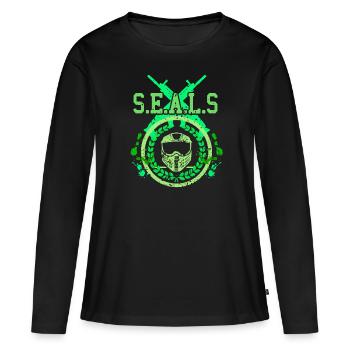 S.E.A.L.S Awesome Retro NAVY Seals Designs - T-shirt manches longues Premium bio Femme - noir - Devant - Julia (174cm)