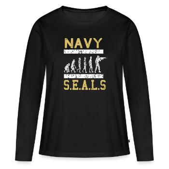 NAVY Seals Vintage Evolution D’un soldat de la Marine - T-shirt manches longues Premium bio Femme - noir - Devant - Julia (174cm)