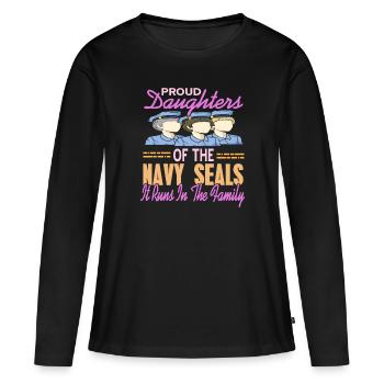 Fiers fils des Navy Seals qu’il gère en famille - T-shirt manches longues Premium bio Femme - noir - Devant - Julia (174cm)